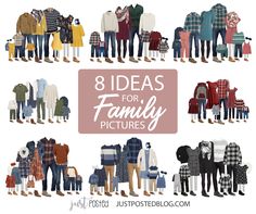 8 ideas for family pictures with the text, 8 ideas for family pictures on it