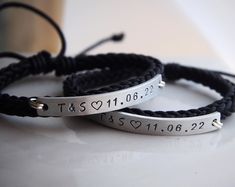 Silver Couple Bracelets, Initial Couples Bracelets, Date Bracelet, Anniversary Date Bracelet, Custom Couple Bracelet, Personalized Bracelets - Etsy Date Couple, Couple Initials, Bracelets Couple, Roman Numeral Bracelet, Couple Name, Bracelets For Boyfriend