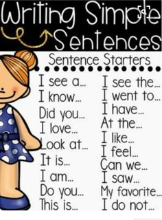 an image of writing simple sentences with pictures and words on the front page,