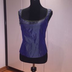 Nwot! Gorgeous Roberta Freymann Ny Pure Silk Sleeveless Back Zippered Blouse From Anthropologie In Size M. Gorgeous Exotic Cobalt Blue Color With Silk Dark Green Satin Trim And Lining. Fitted. Measurements: Bust About 34” Length About 21”. Made In India. Bundle And Save Blue Party Vest Top, Fitted Blue Vest For Party, Fitted Silk Chic Vest, Chic Fitted Silk Vest, Fitted Chic Silk Vest, Chic Blue Evening Tank Top, Chic Blue Tank Top For Evening, Fitted Silk Tank Top, Blue Sleeveless Camisole For Party