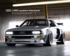 an advertisement for the new audi quattro horizont, which is on display