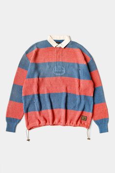 Kapital - 5G Cotton Knit RUGGER Shirt - Sax/Red - Canoe Club Canoe Club, Diesel T Shirts, The Used, Guys Clothing Styles, Mood Board Fashion, Men's Knit, Designer Clothes For Men, Red Shirt, Be Careful