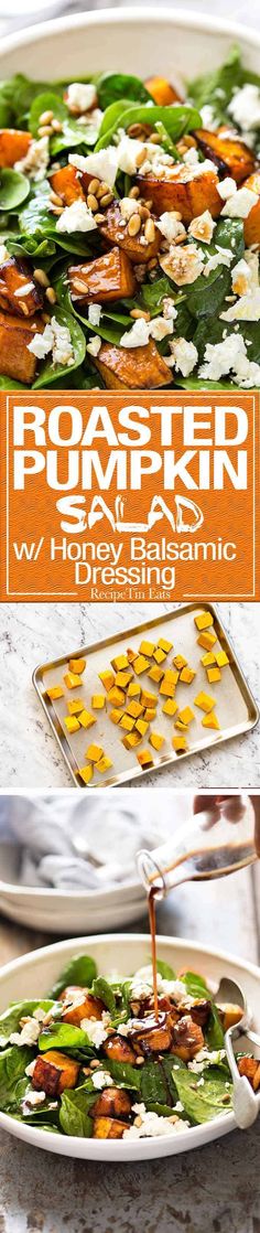 the cover of roaster pumpkin salad with honey balsamic dressing