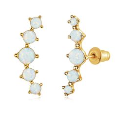 PRICES MAY VARY. 【Girls Small Cartilage Stud Earrings】Ear crawler earrings add style and elegance to your looks. Easy to match costume. Fashion cuff climber earrings made of high quality 14K gold plated brass and white fire opal, lead-free, nickel-free and hypoallergenic. 【Opal Ear Crawler Earrings】Cuff Climber Earrings size: 17mm, weight: 1.8g. Small Stud Earrings stone is white fire opal size: 4mm*1pc, 3mm*2pcs,2mm*2pcs. Women and girls Flat Back Earrings come elegantly packaged in a beautiful Earrings Cuff, Crawler Earrings, Ear Crawler, Ear Crawler Earrings, Cartilage Earrings Stud, Ear Crawlers, Crawlers Earrings, Cartilage Stud, Earrings Stone