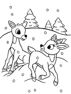 two deers are playing in the snow