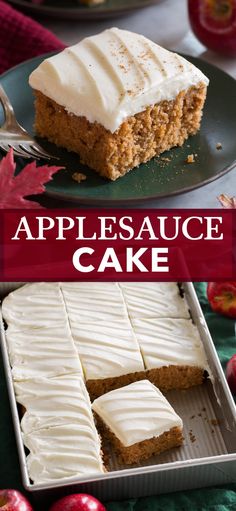 an image of applesauce cake with white frosting on the top and bottom