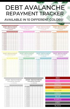 the printable debt avalancher is shown in color and font, along with an additional amount