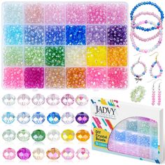 assorted beads and bracelets in plastic storage box with bead kit for jewelry making