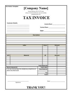 an invoice form with the words,'tax invoice'on it