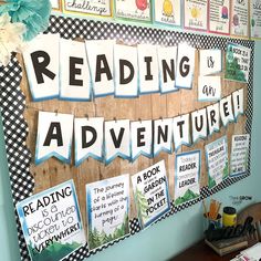 a bulletin board with words and pictures on it, next to an image of the reading bulletin