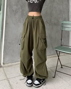 Details: Long cargo pants with drawstring designBottom Length: LongMaterials:95% Polyester + 5% Spandex Summer Punk, Joggers Streetwear, Pakaian Hipster, Celana Kargo, Y2k Cargo Pants, Streetwear Cargo Pants, Celana Fashion, Low Waist Pants, Summer Pants Women