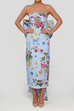 Margaret Sky Floral Silk Faille Midi Dress Alexia Maria, Moon Collection, Column Gown, Over The Moon, Capsule Collection, Fitted Bodice, Old Hollywood, Bridal Party, The Moon