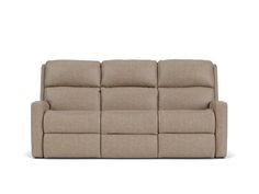 the reclining sofa with two seats and one arm facing forward, in beige fabric