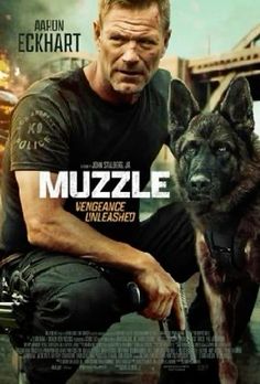 the movie muzzle features a man kneeling next to a dog