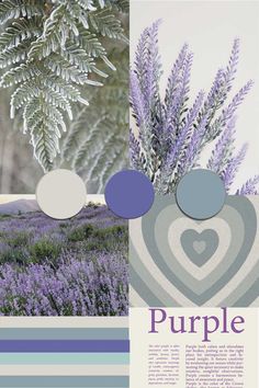 a collage of lavenders and trees with the word purple in it's center