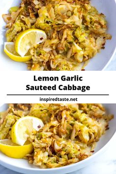 lemon garlic sauteed cabbage in a white bowl