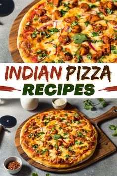 Indian Pizza Recipes Tandoori Vegetarian, Veg Pizza Recipe, Tandoori Chicken Pizza, Tikka Masala Pizza, Curry Pizza, Indian Pizza, Paneer Pizza, Naan Pizza Recipes, Yummy Pies