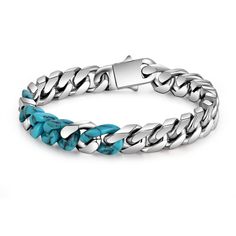 PRICES MAY VARY. [Turquoise Cuban Bracelet] A stainless steel cuban bracelet made of minimalist metal hitched to turquoise-colored accessories, with a carabiner clasp that makes it easier to put on and take off. [High-quality] The Cuban Link bracelet is made of high quality stainless steel and is not allergy friendly. [Product specifications] The Length of this men's turquoise cuban bracelets: 21CM (8.3'') and the Width: 10MM(0.39"). Main materials: stainless steel, synthetic materials. Accessor Turquoise Jewelry For Men, Bracelet For Boys, Cuban Link Bracelet, Cuban Bracelet, Turquoise Men, Stainless Steel Bracelet Men, Cubic Zirconia Bracelet, Miami Cuban, Stylish Bracelet