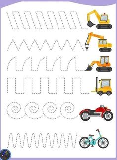 the worksheet for children to learn how to write and draw numbers with construction vehicles