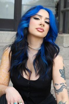 26 Blue Hair Color Ideas: Top Trending Shades For 2023 Brunettes Highlights, Colored Hair Tips, Bold Hair Color, Money Piece, Bright Hair Colors