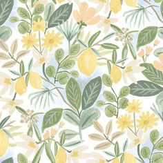 Wallpaper Amalfi Peel & Stick Wallpaper // Pink & Green Lemon Wallpaper, Green Floral Wallpaper, Unexpected Beauty, Lemon Trees, Chinoiserie Wall, Mirror Artwork, Lemon Decor, Wallpaper Pink, Stick On Wallpaper