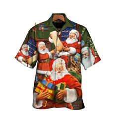 Hawaiian Christmas shirt, Christmas Santa Claus Gift For Xmas Art Style Hawaiian Shirt, Christmas Gift, Hawaiian Aloha Shirt Multicolor Printed Christmas Tops, Christmas Festive Shirt With Graphic Print, Festive Christmas Graphic Print Shirt, Casual Green Christmas Shirt, Red Holiday Shirt For Gift, Holiday Red Shirt As Gift, Red Holiday Shirt Gift, Casual Christmas Festive Shirt, Long Sleeve Shirt For Christmas Gift