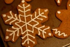 gingerbread cookies decorated with icing and snowflakes