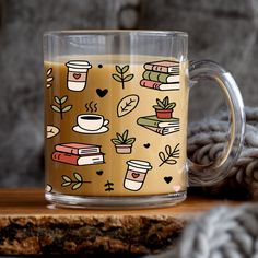 Books and Coffee 11oz Coffee Mug UV DTF or Sublimation Wrap - Decal - Weefers Printed Coffee Mugs, Mug Printing Ideas Design, Coffee Mug Printing Ideas, Sublimated Mugs, Cricut Tea Cup Ideas, Coffee Mug Painting, Cup Print Design Mugs, Sublimation Mug Designs, Sublimation Mug