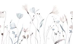 watercolor painting of flowers and grass on a white background