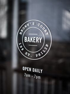 the bakery logo is etched into the glass door