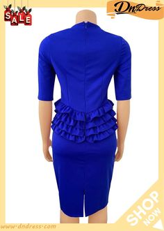 Autumn Blue Half Sleeves O-neck Midi Office Dress Blue Short Sleeve Mini Dress For Office, Blue Short Sleeve Mini Dress For The Office, Blue Ruffled Midi Dress For Office, Blue Ruffled Office Dress, Blue Office Dresses With Ruffles, Autumn Blue, Dresses Club, Office Dress, Affordable Dresses