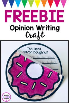 a pink doughnut sitting on top of a cd with the title freebie opinion writing craft