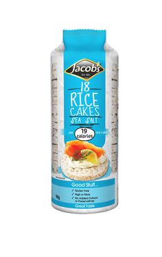 a bottle of rice cakes on a white background