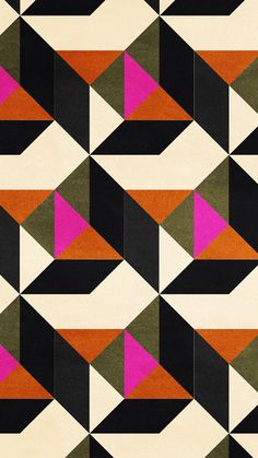 an abstract pattern with pink, green and black triangles