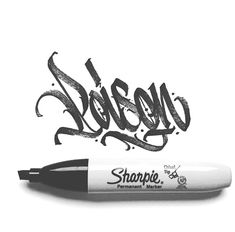 sharpie marker pen with black ink on white paper and the word sabono written in