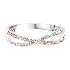 10K white and rose gold criss cross ring with 37 round brilliant cut diamonds weighing approximately 1/7 ct. tw. Criss Cross Ring, Helzberg Diamonds, Gem Diamonds, Cross Ring, Thumb Rings, Heart With Arrow, White Rose Gold, Womens Engagement Rings, Round Brilliant Cut Diamond