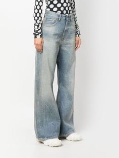 MM6 Maison Margiela high-rise wide-leg Jeans | Blue | FARFETCH High Waisted Wide Leg Jeans, Denim Belt, Light Blue Jeans, Washed Denim, Long Length, Denim Wash