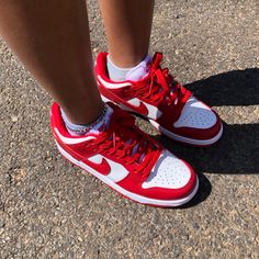 Red Nike Dunks, Red Dunks, Jordan Rose, Pretty Sneakers, Nike Fashion Shoes, Cute Shoes Heels