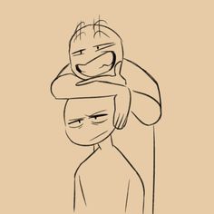 a drawing of two people with one holding the other's head in his arms