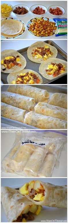 the process of making mexican burritos is shown here