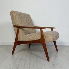 Listed on VNTG.com: Minimalistic Vintage Teak Armchair with Beige Bouclé Seating, 1960s | #vntg #vintage