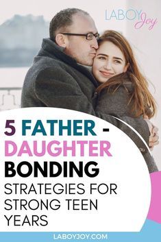 a man and woman embracing each other with the text, 5 father - daughter bonding struggles for