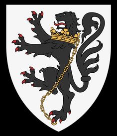 a black and white coat of arms with a chain around it's neck, on top of a shield