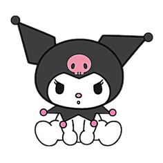 an image of a cartoon character with black hair and pink nose, sitting on the ground