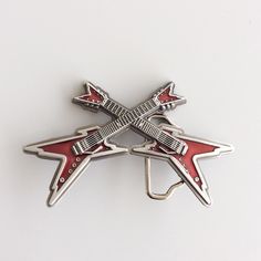 Vintage Red Enamel Cross Electric Guitar Belt Buckle Gurtelschnalle Brand New In Stock Only Buckle No Belt SKU:BUCKLE-MU061RD Material: Zinc Alloy Heavy Metal Antique Brushed Silver Color Length Size is, 4.53 inch, Height Size is, 2.83 inch, Weight is 2.19 oz Length Size is, 115 mm, Height Size is, 72 mm, Weight is 62 g The inner diameter for back loop is, 1.58 inch (40 mm), fits belt up to 1.58 inch (40 mm) Width Button Snap On Belts All of our buckles is fitting to all of our Button Snap on Belts you could please choose your favorite belt in our store Handmade Belt Buckles, Fun Belt Buckles, Unique Belt Buckles, 90s Belt, Vintage Belt, Guitar Belt, Cool Belts, Belt Buckle, Streetwear Belt Buckle