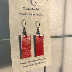 One Of A Kind! Dangle Earrings Made From Recycled Paper. Each Pair Is Uniquely Made By Hand And Hand Painted By Massachusetts Artist Cynthia Andrews. Includes Rubber Backings. Recycled Paper, Acrylic Paint And Gloss Finish For Durability, Cosmetic Hardware. Durable, Yes You Can Wear Them In The Rain! Red Bead Earrings, Jewelry Recycled, Purple Jasper, Hummingbird Earrings, Small Gold Hoop Earrings, Mickey Mouse Earrings, Small Gold Hoops, Silver Mermaid, Paper Earrings