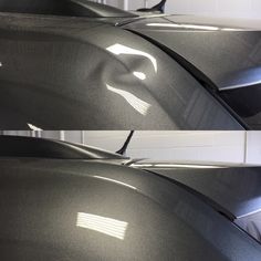 two pictures of the front and side of a car