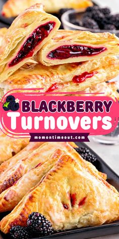 blackberry turnovers stacked on top of each other with the words blackberry turnovers above them