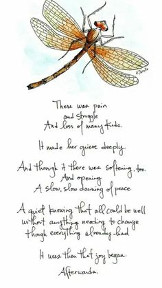 a drawing of a dragonfly on top of a piece of paper with words written below it