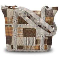 PRICES MAY VARY. COUNTRY AMERICANA PATCHWORK: Our Rory collection is a neutral, timeless palette of greige, chocolate brown, and natural cream quilted cotton plaid and stripe fabrics in a traditional American patchwork layout. SIZED JUST RIGHT: At 11" wide, 11” high, and 4" deep, the Stride is a large but lightweight quilted tote bag for women with plenty of room. The straps measure 26.5" long, with an 11" shoulder drop. 10 DIFFERENT POCKETS: This multi compartment purse holds everything in its Vhc Brands, Fabric Handbags, Medium Handbags, Americana Fashion, Lightweight Quilt, Quilted Totes, Patchwork Patterns, Plaid Fabric, Striped Fabrics